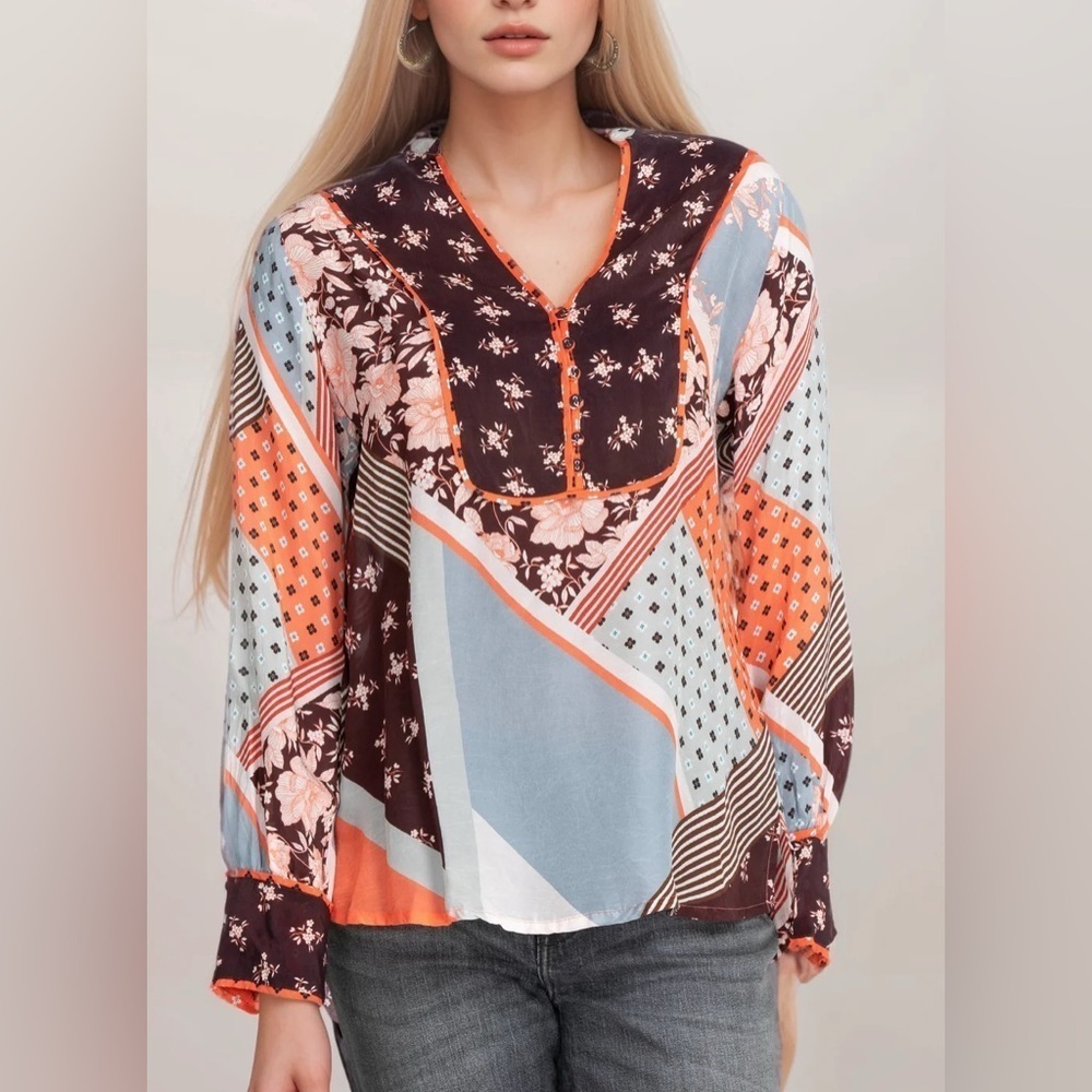 Johnny Was Roslyn Toni Floral Patchwork Blouse Small
